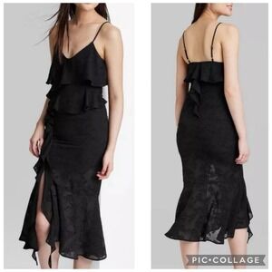 Wild Fable Women's Ruffle Midi Slip Party Dress Size XS Black Flirty Y2K Witchy